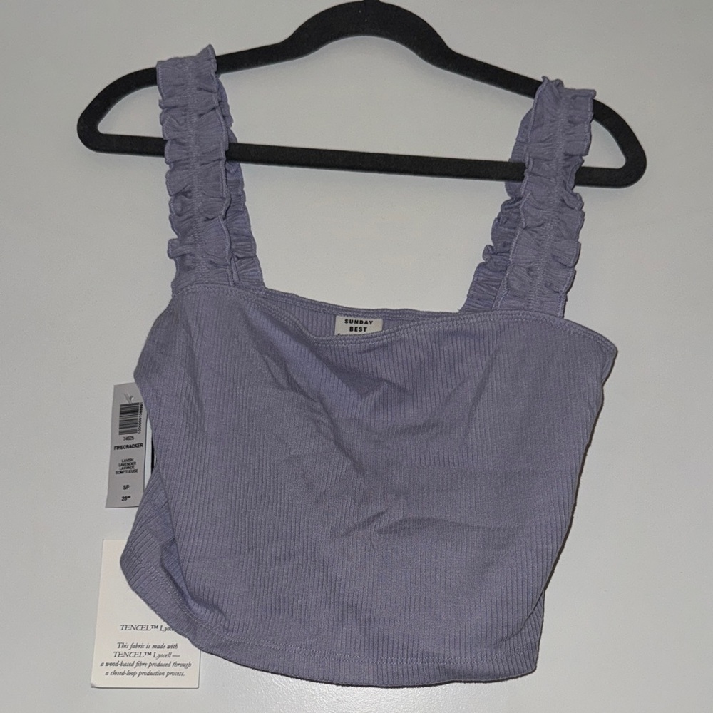 Aritzia Sunday Best Purple Ribbed Crop Top
